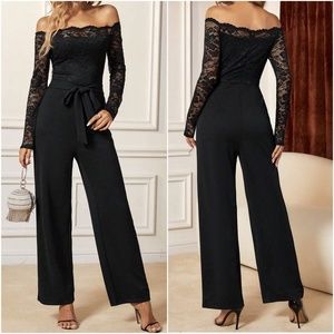 Dark Blue Off Shoulder Cupro Belted Jumpsuit